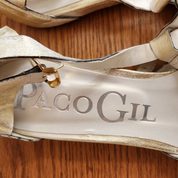 PACO GIL WONEN'S DISTRESSED GOLD LEATHER SANDALS SIZE 38.5 (7.5) MADE IN SPAIN - Picture 9 of 9